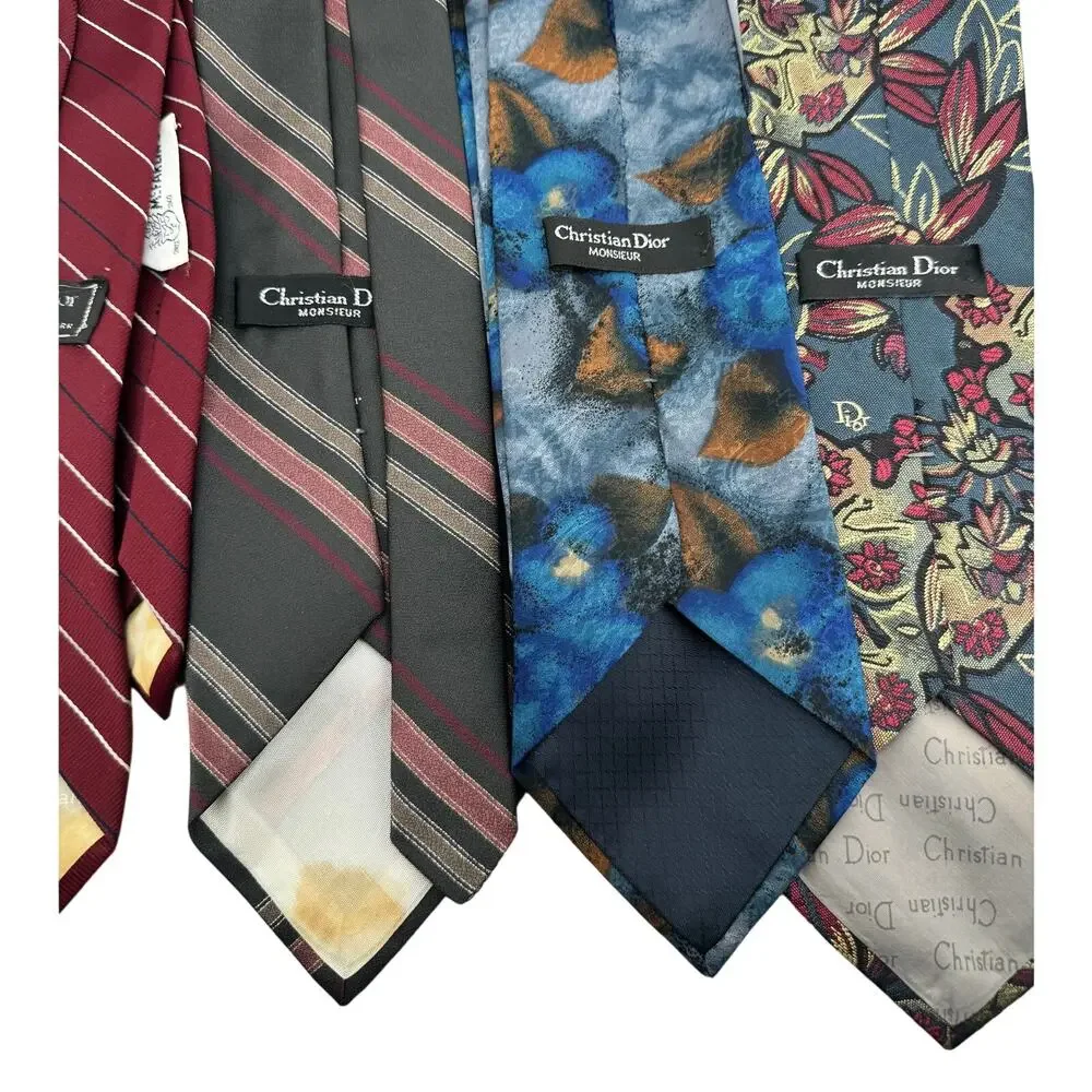 Set Of 4 Vintage Christian Dior Monsieur Mens Neck‎ Ties Striped Floral - Picture 8 of 9